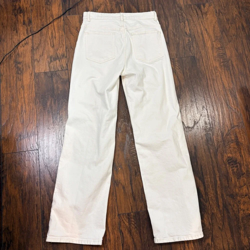 Primark Denim Co Wide Leg Jeans Womens 10 Off White High Rise Cotton Blend - Picture 2 of 4